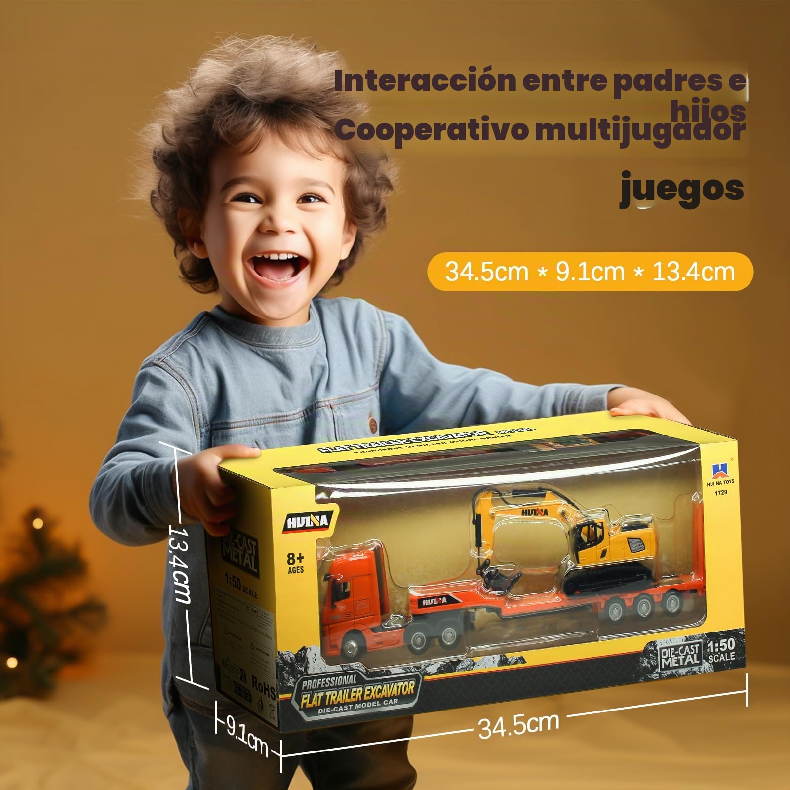 HUGMIE 1:50 Camiones de Juguete para niños,Vehículos de construcción con Excavadora para niños,Camión de Remolque y Excavadora Juguete a Partir de 8 años,Camión 35,5 x 5 x 6,5 cm