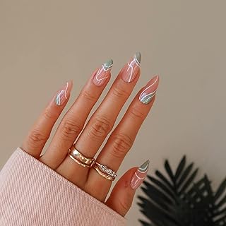24PCS Press on Nails,False Nails,Full Cover Long False Nails,False Nails,French Tip False Nails Fake Nails,Reusable Stick on Nails Tips Nails Set with Adhesive Tape Stickers Nail File,Home &Salon Use
