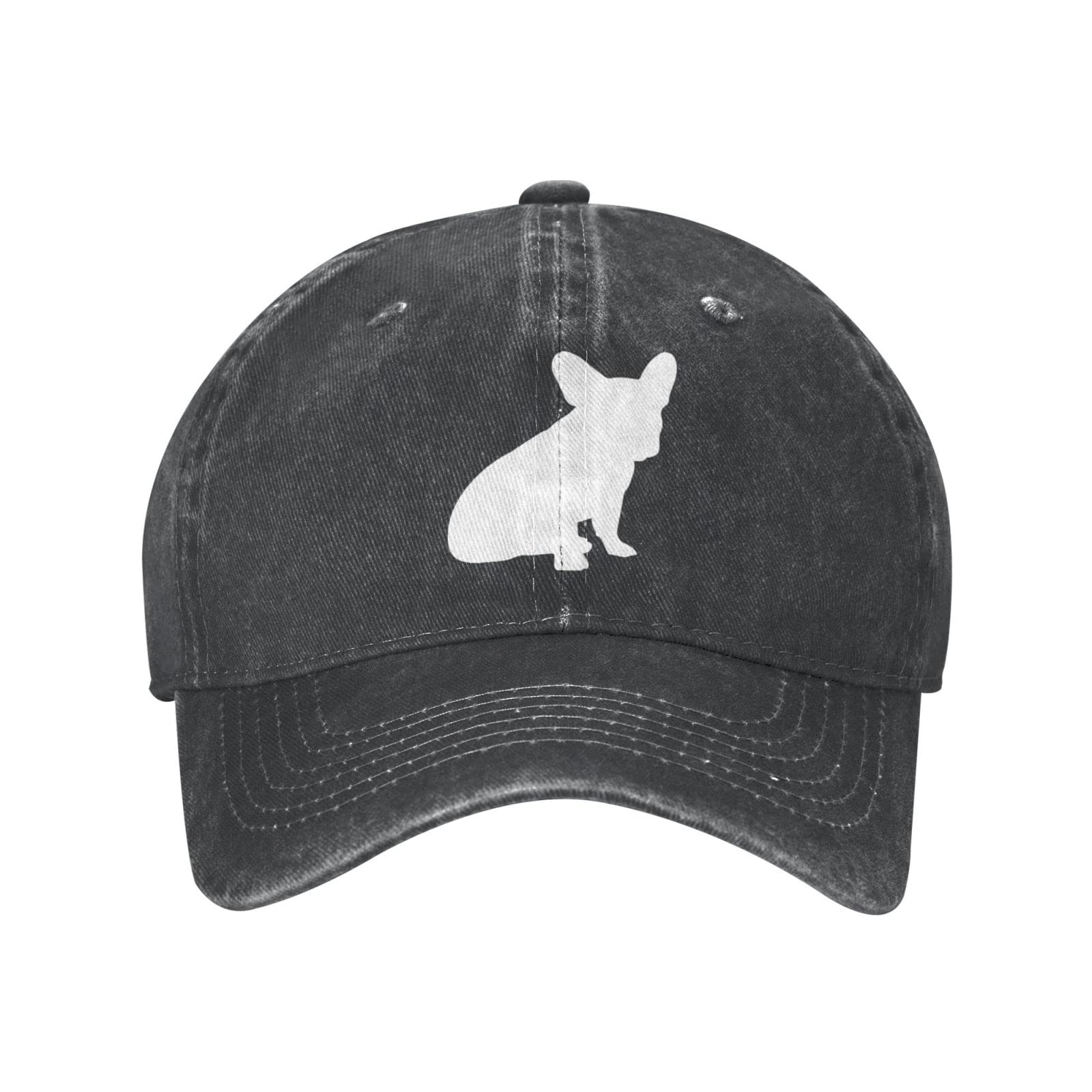 Lsjuee Unisex Black French Bulldogs Silhouette Cowboy Hat Baseball Caps Adjustable Sports Golf Denim Casquette Cap