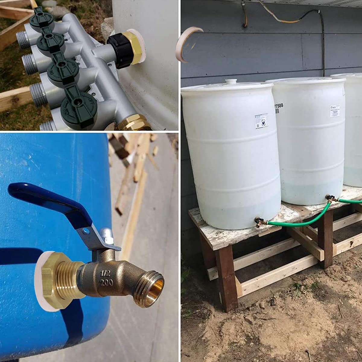 Pasuihcay Solid Brass Bulkhead Fitting, 3 Sets 3/8 Inch Female 1/2 Inch Male Solid Brass Water Tank Connector Threaded with Ring, Bronze