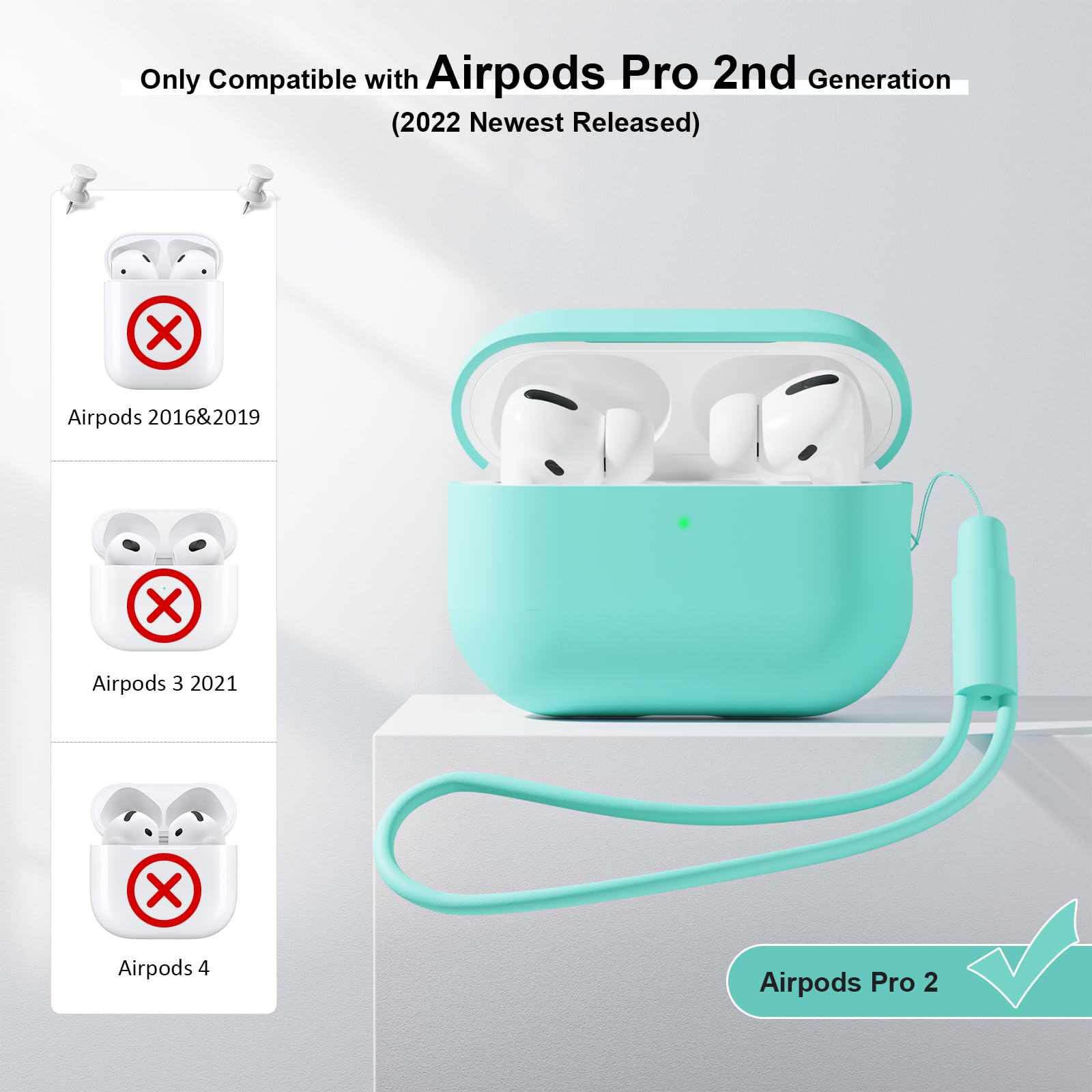 Mocarheri Funda Silicona Compatible con AirPods Pro 2.ª Generación, Ultradelgada Fundas Protectora de Silicona para AirPods Pro 2.ª Generación 2022,Menta Verde/Lavanda(2PCS) — view 8