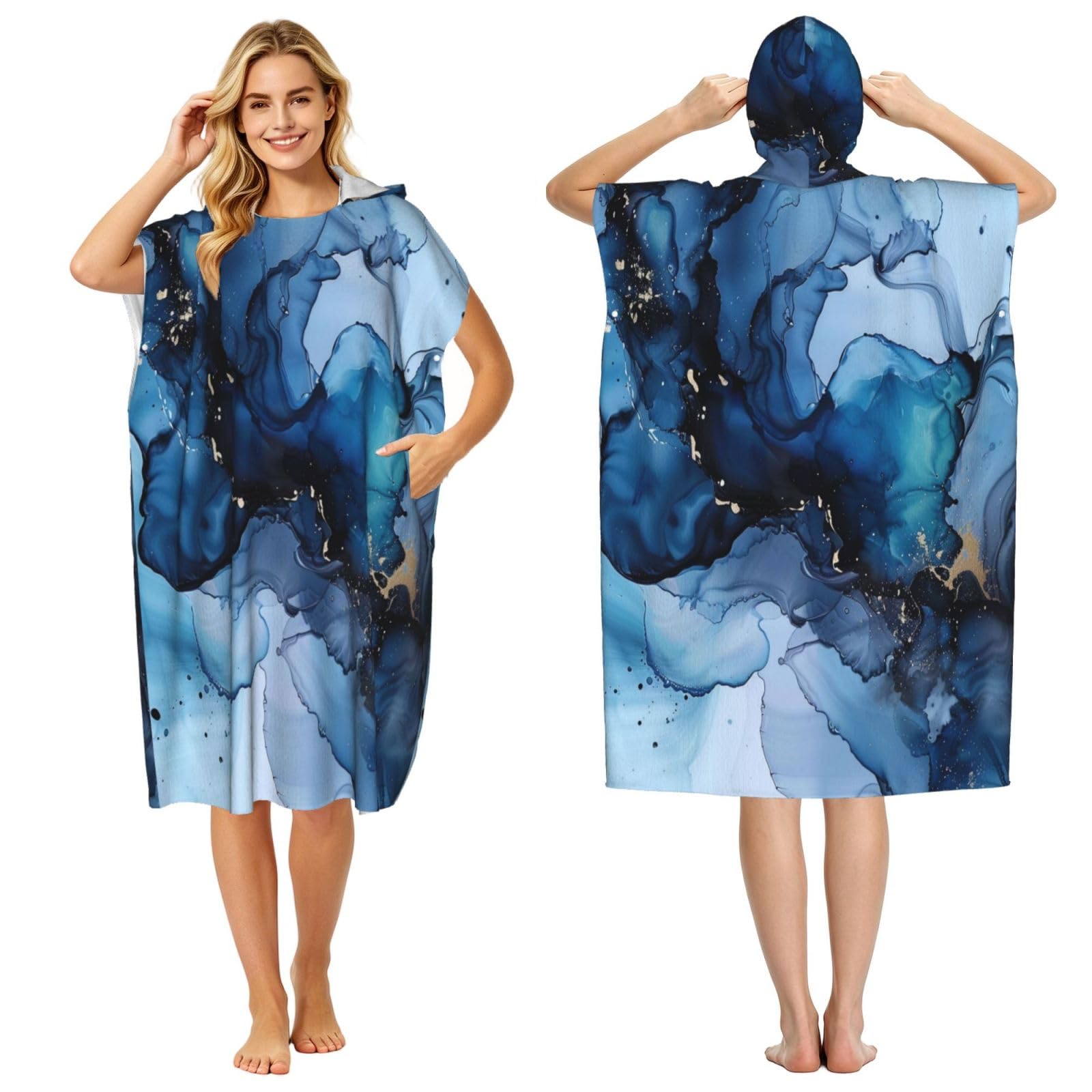 DTHKJNLSF Ink Wash Blending Adult Hooded Beach Poncho Towel