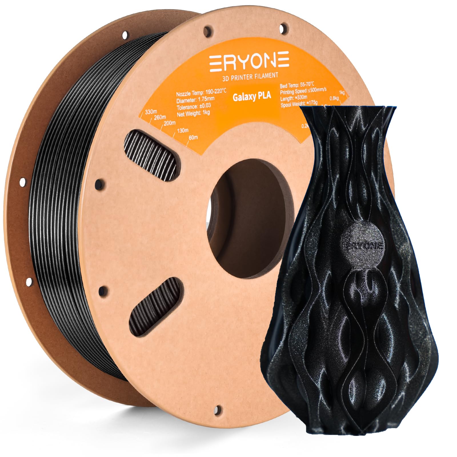 ERYONE Sparkly Glitter Shining PLA Filament for 3D Printer, 1.75mm, Tolerance: ±0.03mm, 1kg(2.2LBS)/Spool, Black