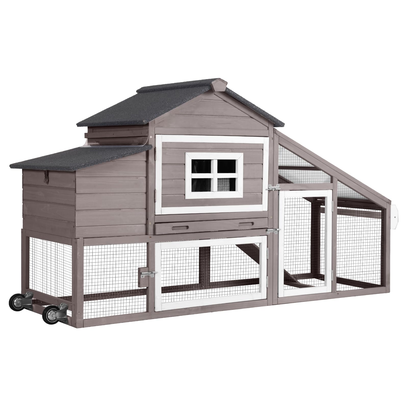 GUTINNEEN Chicken Coop with Wheels Mobile Outdoor Hen House Weatherproof Duck Cage with Large Nesting Box, Leak-Proof Tray, UV-Resistant Roof for 2-4