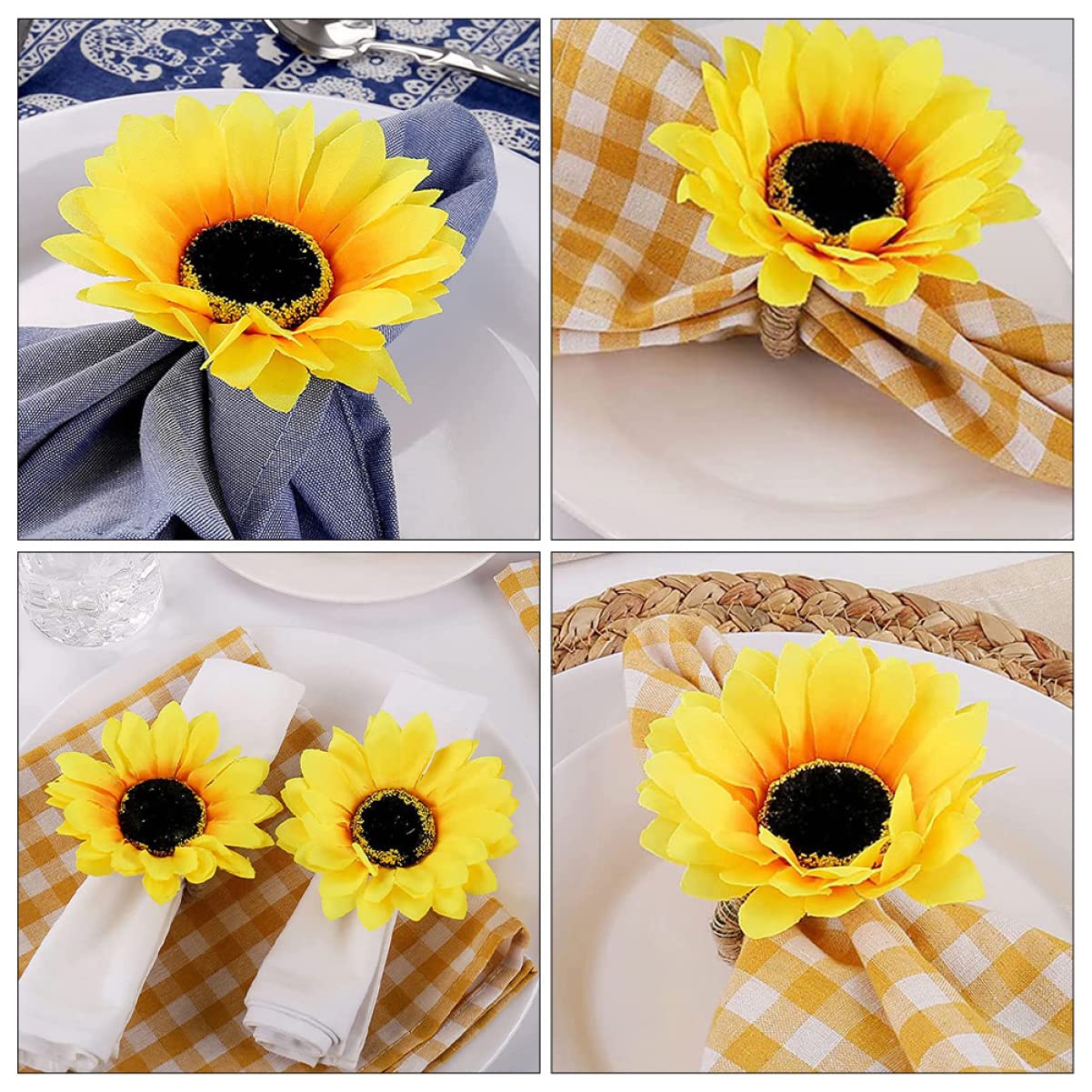 Angoily 18stücke Künstliche Sonnenblumen Serviettenringe Dekoration Für Festlichkeiten Hochzeiten Und Familienfeiern Für Tischarrangements Und Besondere Anlässe