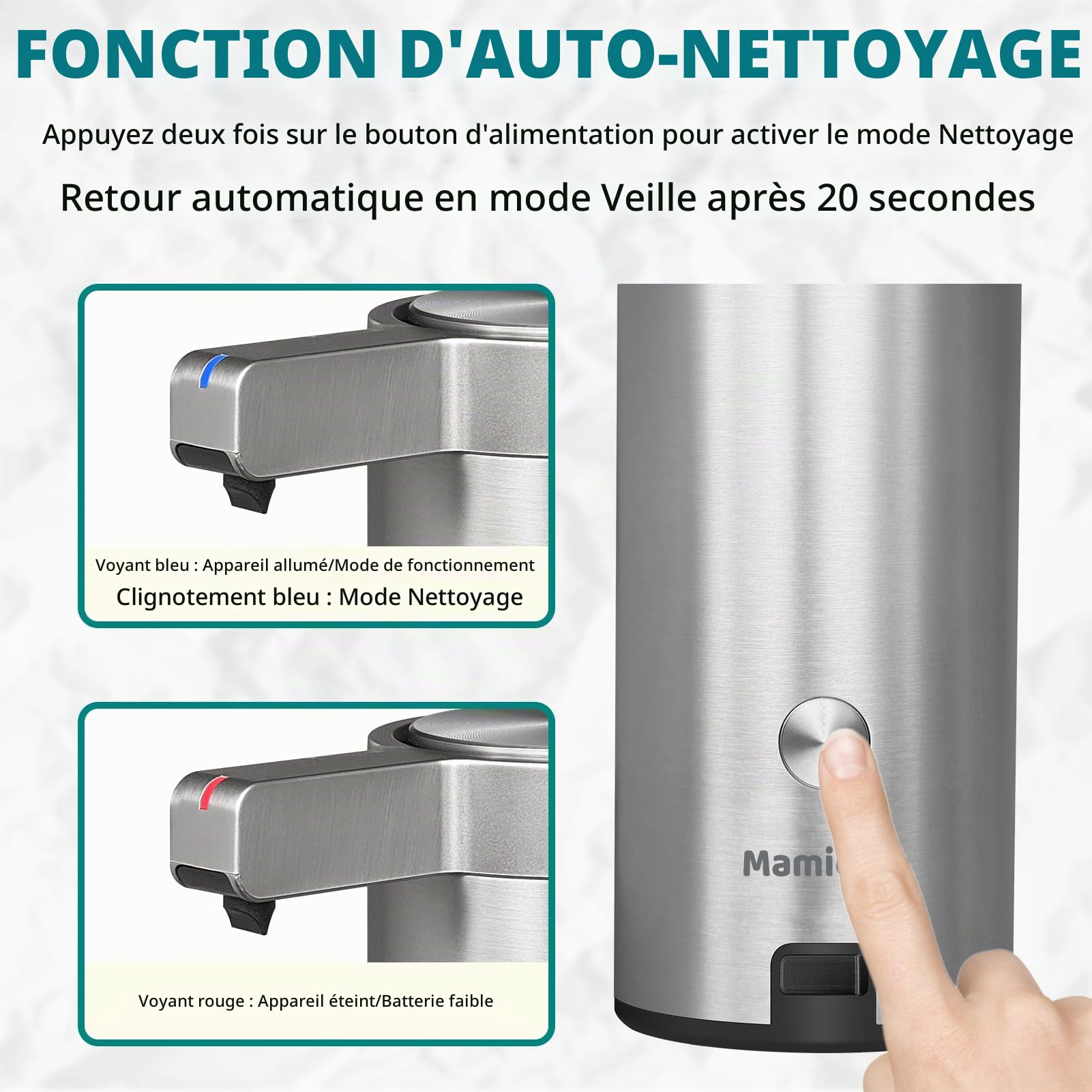 Distributeur de Savon Automatique en Acier Inoxydable avec Capteur Infrarouge 9 oz. Distributeur Électrique Étanche IPX5 Rechargeable USB-C pour Cuisine & Salle de Bain (Argent)