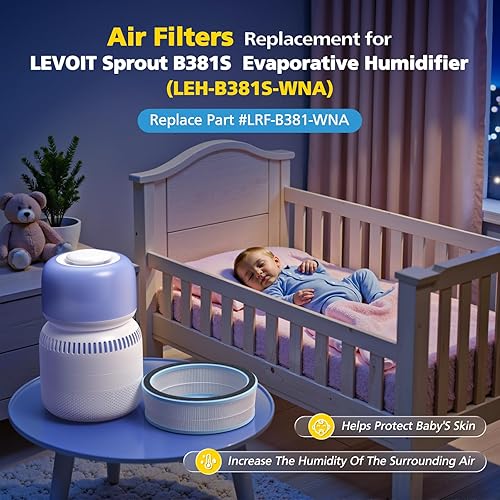 Miniatura 2 de Paquete de 2 filtros de aire para humidificador evaporativo LEVOIT Sprout, filtros de aire para dormitorio de bebé, sistema de filtro doble 2 en 1
