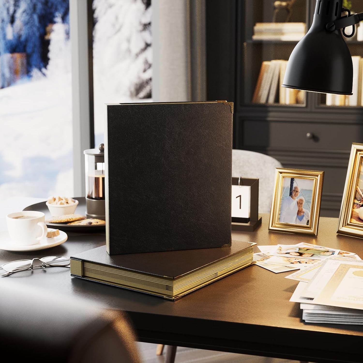 ABC life Document Organizer, Expanding File for Important Papers, Passports, Birth Certificates, Passports, Photos and Letters, Spine-Free Design with Elastic Closure - Black