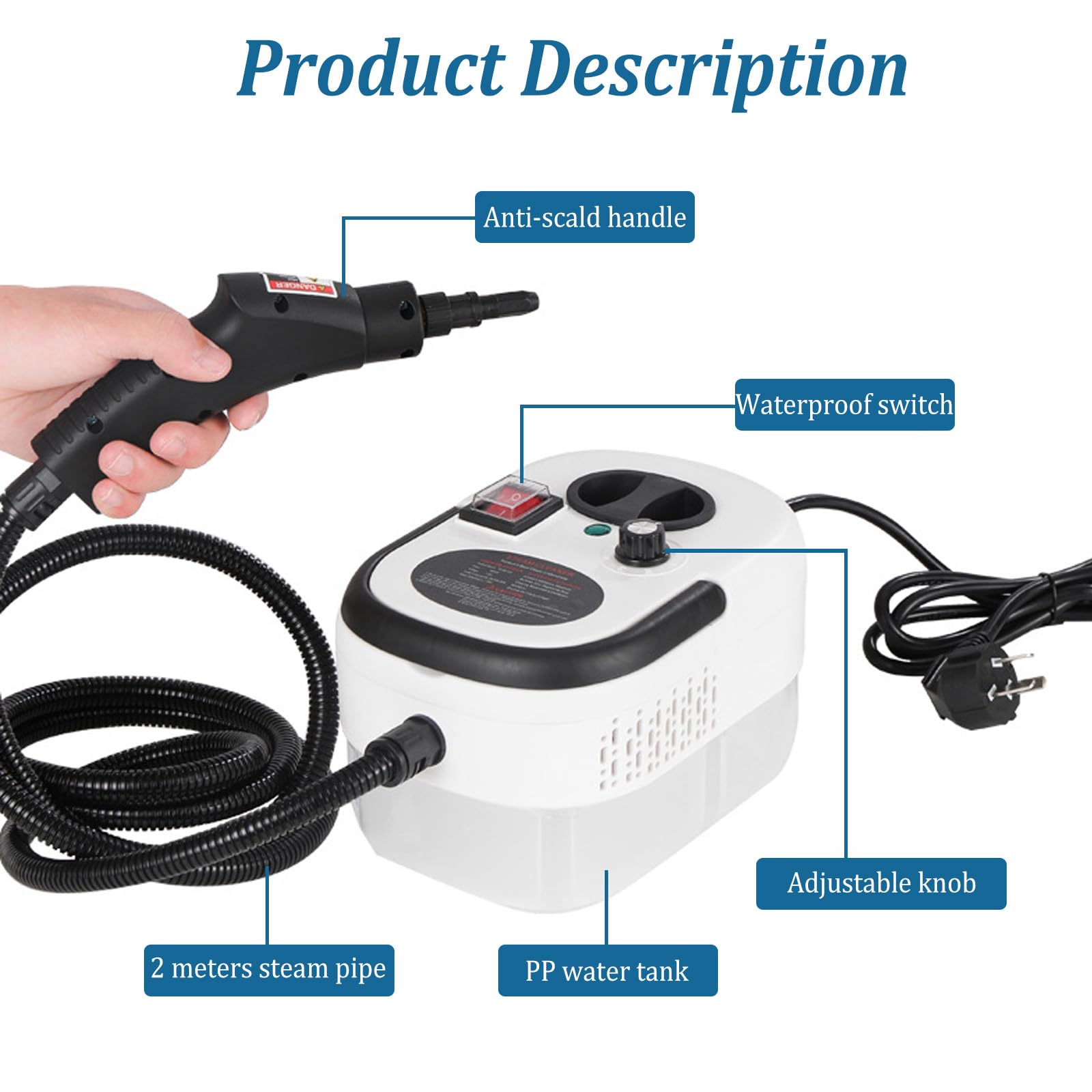 Limpiador a Vapor de 2500w, Limpiador A Vapor de Mano, Ajustable En 6 Niveles, Calentamiento RáPido En 15 Segundos, limpiador A Vapor Para Limpiar Suciedad, Grasa Y Polvo