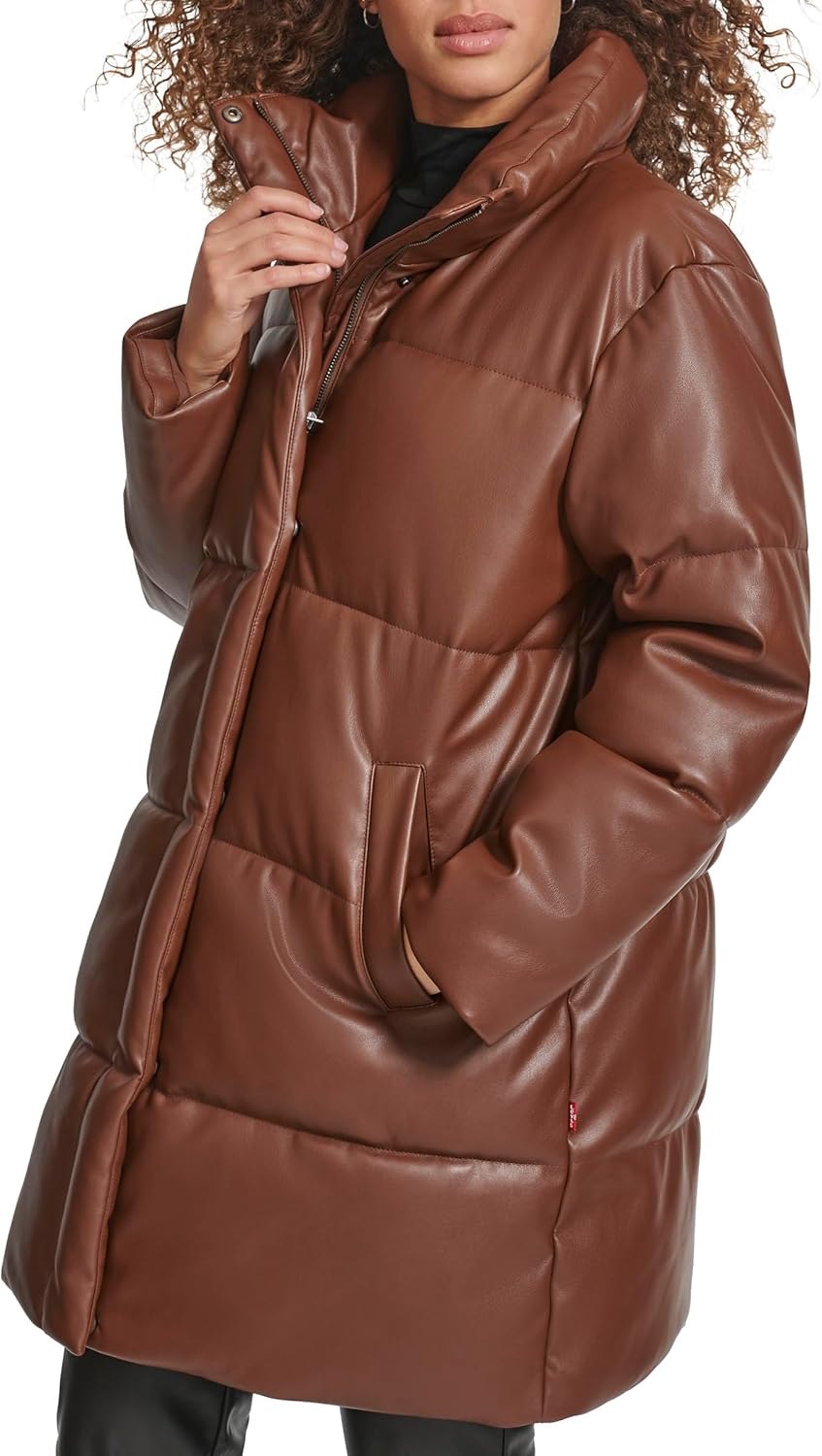 Levi's womens Faux Leather Mid-length Puffer Coat - Image 4