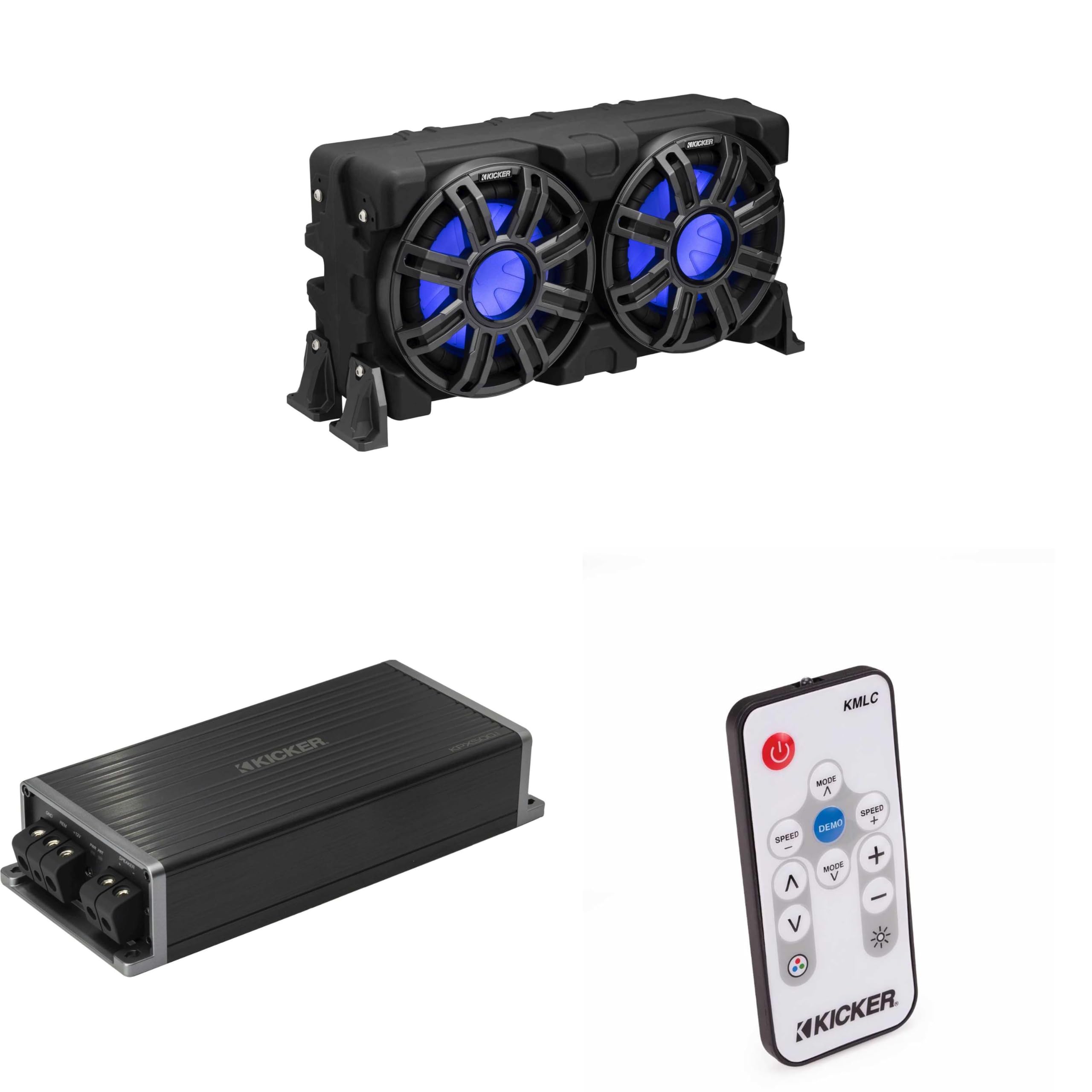 Kicker 51MWLE104 - MWE 10-Inch Loaded Premium Marine Sub Encl w/Passive Radiator 4ohm & 51KPX5001 Powersports Amp Bundle (Includes LED Remote)