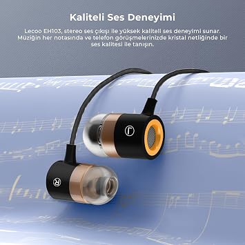 Lecoo EH103 Wired 3.5mm Jack In-Ear Headset with Microphone - Noise Canceling Microphone, Sound Adjustment Panel, Sweat Resistant, Universal Compatibility, Sports Business In-Ear Headphone Black