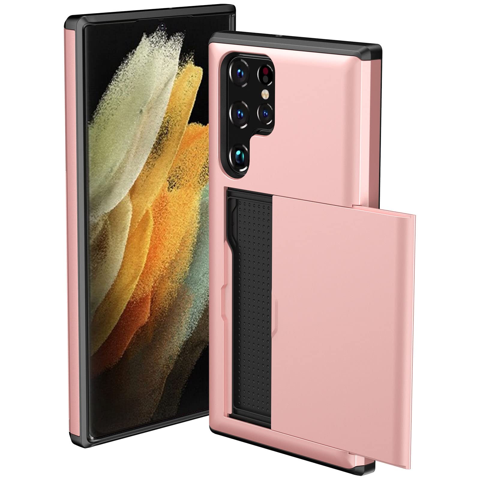 Funda per Samsung Galaxy S22/S22+/S22 Ultra, Estuche Billetero De Premium Carcasa Trasera con Ranura para Tarjeta Case Nti-Rasguño Anti-Huella Estuche,Plata,S22 Ultra 6.8"