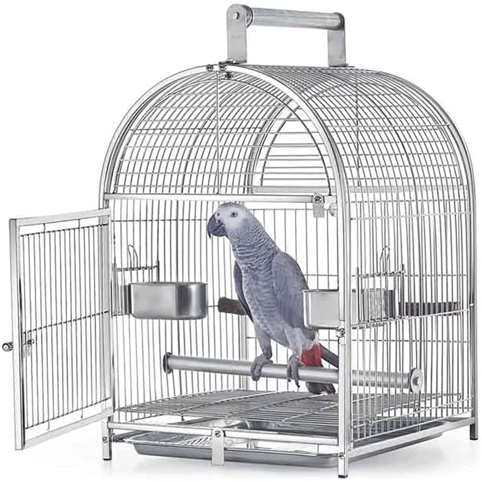 Sjdopulse Spacious 304 Stainless Steel Bird Cage, Multifunctional Birdcage With Strong Plastic Trays, Flight Bird Cage For Medium And Large Bird Portable