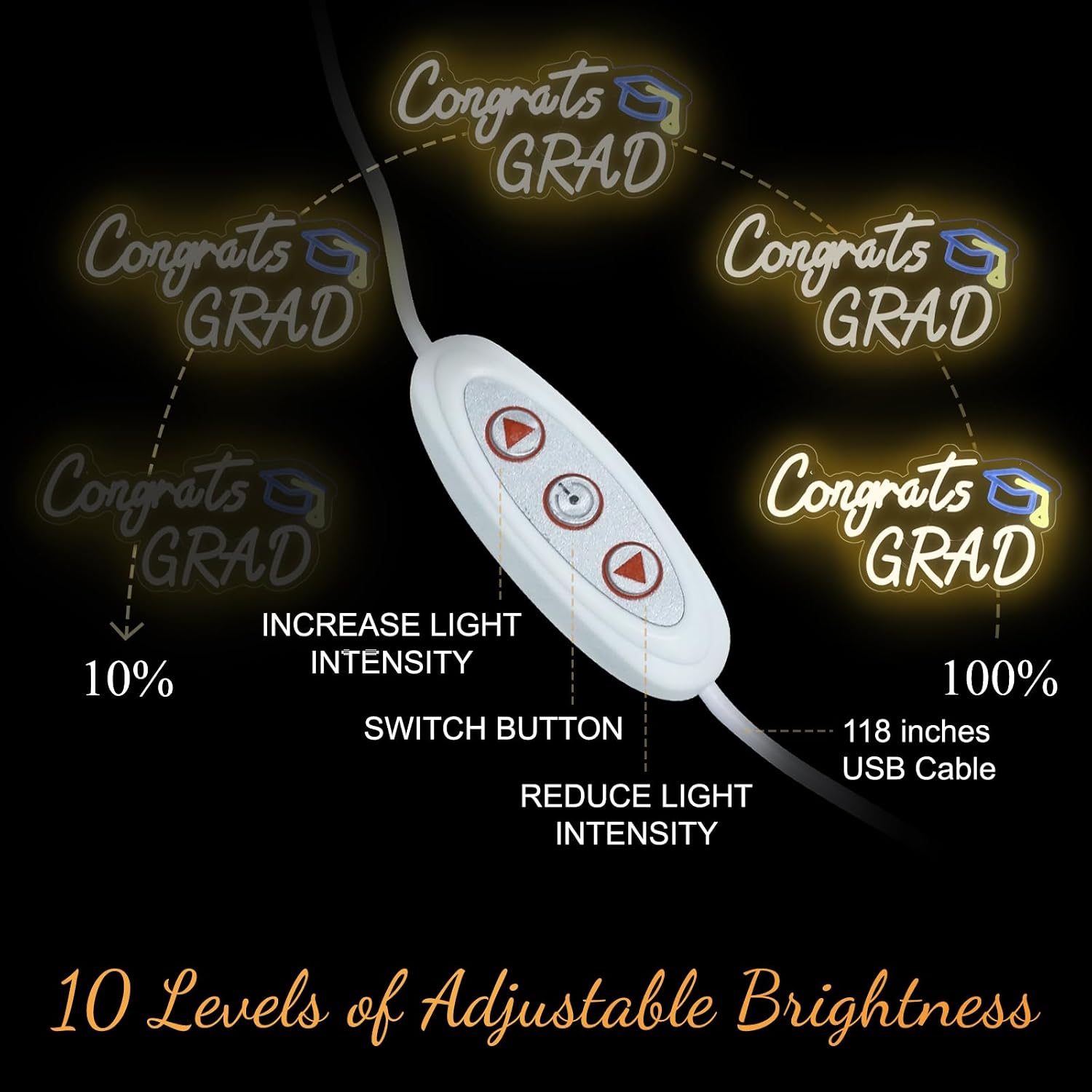 HMASYO Class of 2026 Graduation Decorations, 16" Congrats Grad Neon Sign with Dimmable Warm White LED, USB Powered for Party Prom Celebration Backdrop, Kindergarten High School College Wall Decor