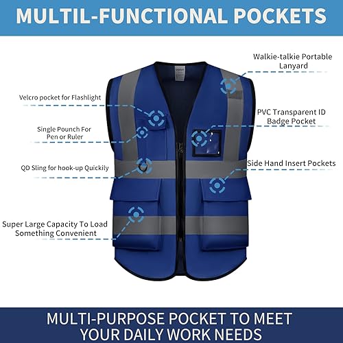 Miniatura 3 de UNATOM Chaleco de seguridad de alta visibilidad con tiras reflectantes cumple con el estándar ANSIISEA