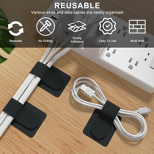 Miniatura 6 de Paquete de 20 bridas grandes reutilizables autoadhesivas para organizar cables, correas ajustables de gancho y bucle para organizar cables de datos,