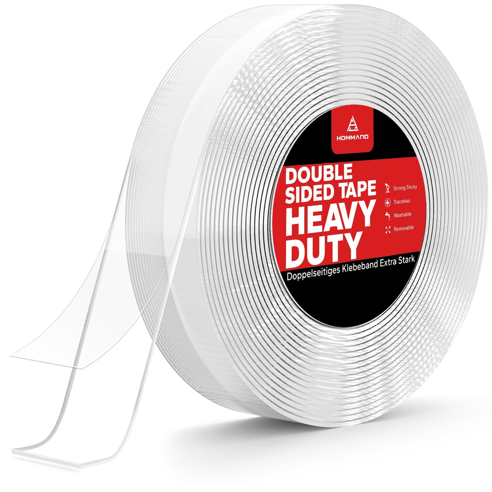 HOMMAND 10m Doppelseitiges Klebeband Extra Stark Transparent, Nano Double Sided Tape, Abnehmbar Spurlos Klebeband Doppelseitig Dünn für Teppich, Foto Wand, Küche, Zuhause, Auto