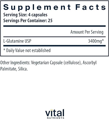 Miniatura 2 de Vital Nutrients Glutamina - 3400 mg de L-Glutamina - Función saludable del tracto gastrointestinal - Gluten, lácteos, sin soja - Sin OMG - 90