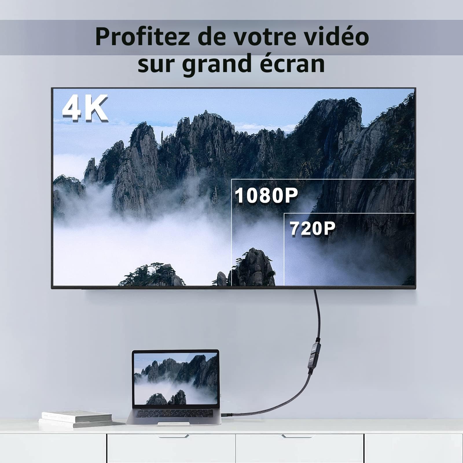 Câble d'Extension HDMI Mâle vers Femelle Twozoh, Rallonge Nylon Tressé 2.0 4K@60Hz 3D HDR (1,5M)