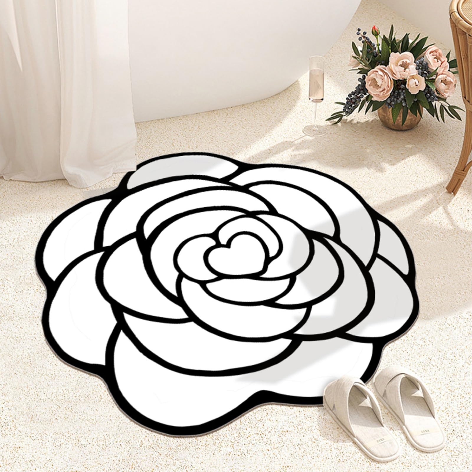 Tapis de bain en diatomée haut de gamme 100x100 cm au design floral délicat