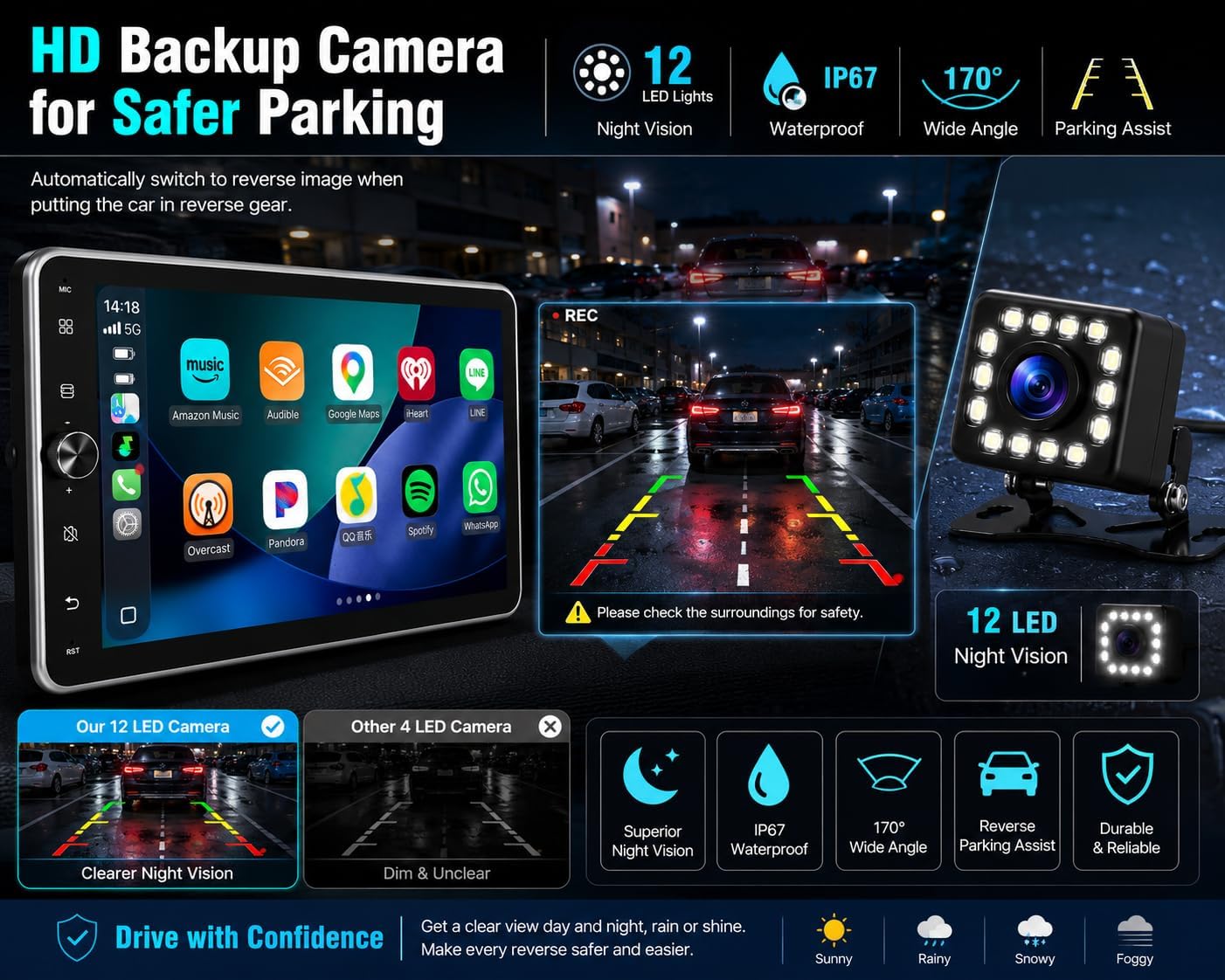 10.1 Inch Single DIN Car Stereo with Wireless CarPlay, Bluetooth 5.2, 720x1280 IPS Rotatable Touchscreen, FM AM RDS Radio with Android Auto, USB/Type-C Fast Charging, Backup Camera, Hands-Free Calling
