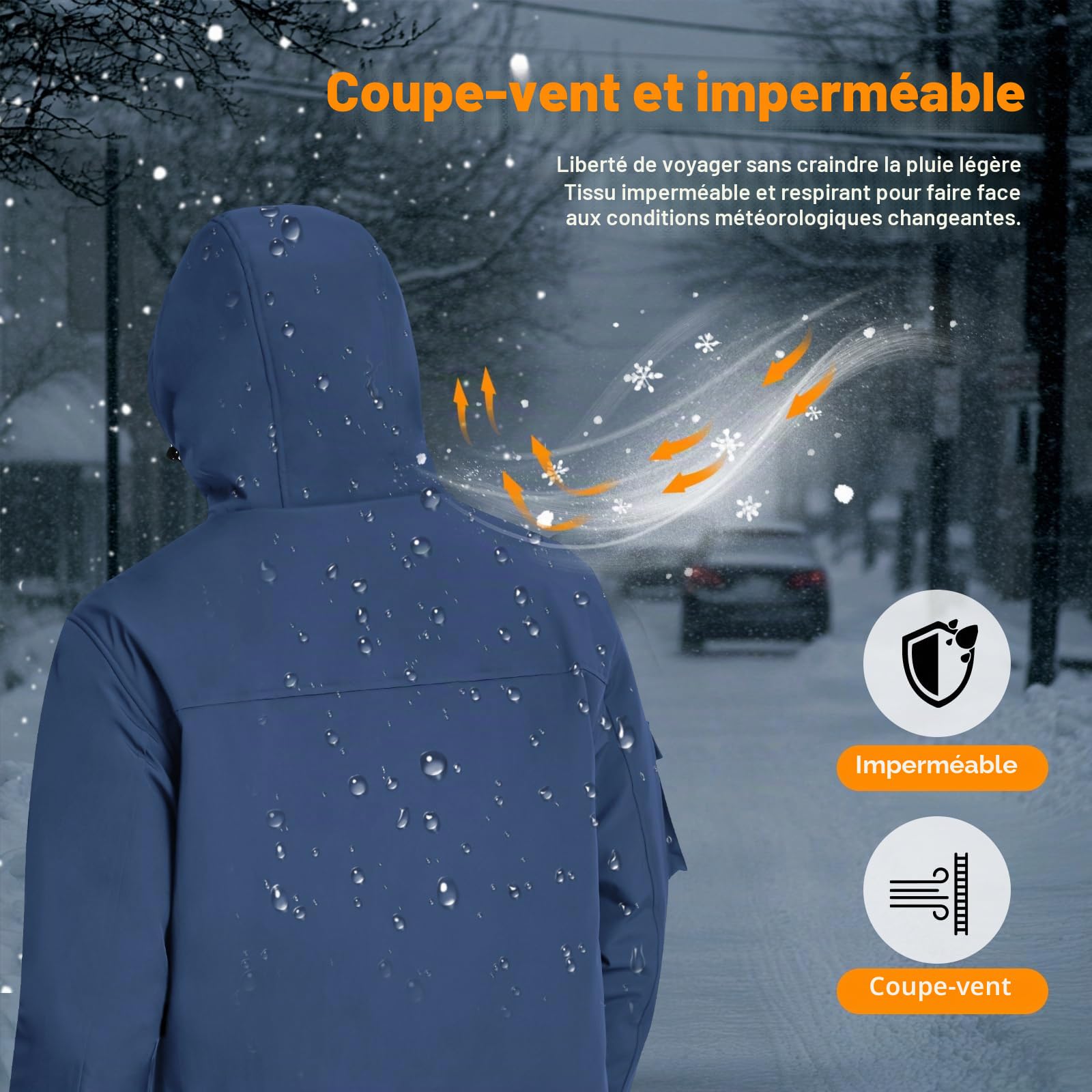 Veste Chauffante Homme avec Doublure en Polaire, Blouson Chauffant avec Batterie Externe 7,4V 12000mAh, Veste Imperméable Coupe-vent 6 Zones Chauffantes 3 Niveaux pour Ski Randonnée Camping