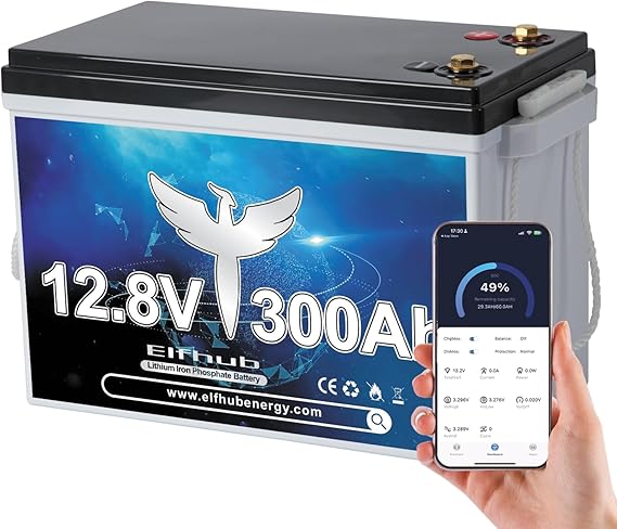 12V 300Ah LiFePO4 Lithium Battery, Bluetooth LiFePO4 Battery.Built-in 200A BMS,Max.3840Wh, 4000-15000 Deep Cycles & 10-Year Lifetime, Perfect for Off-grid Solar Home System, RV, etc