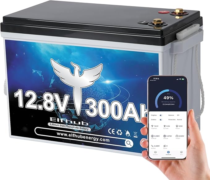 12V 300Ah LiFePO4 Lithium Battery, Bluetooth LiFePO4 Battery.Built-in 200A BMS,Max.3840Wh, 4000-15000 Deep Cycles & 10-Year Lifetime, Perfect for Off-grid Solar Home System, RV, etc