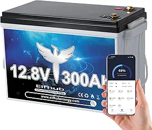 12V 300Ah LiFePO4 Lithium Battery, Bluetooth LiFePO4 Battery.Built-in 200A BMS,Max.3840Wh, 4000-15000 Deep Cycles & 10-Year Lifetime, Perfect for Off-grid Solar Home System, RV, etc