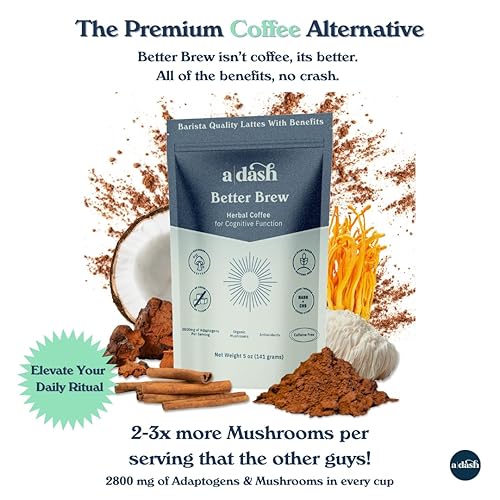 Miniatura 3 de A Dash Better Brew - Café de hongos, mezcla de 3 hongos sin cafeína, incluye raíz de diente de león, melena de león, raíz de achicoria y más,