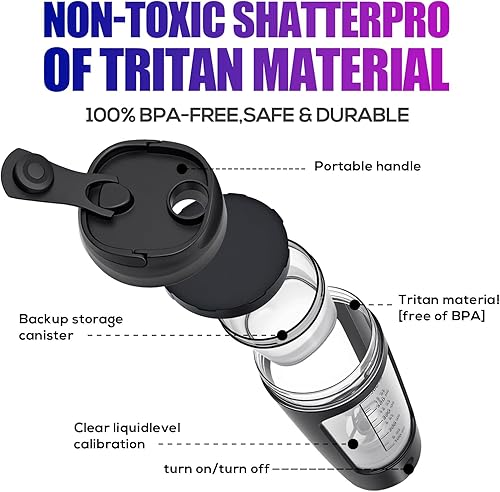 Miniatura 4 de Botella mezcladora eléctrica de proteínas, taza mezcladora de 21 oz para batidos de proteínas y polvos