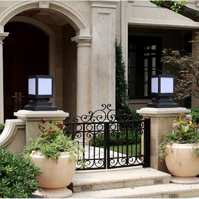 Generic Moderne Zonne-energie Pijler Lamp IP65 Waterdichte Outdoor Post Licht Decoratieve LED Lamp voor Balkon Trap Garage & Pathway Zwart Wit Licht photo 3