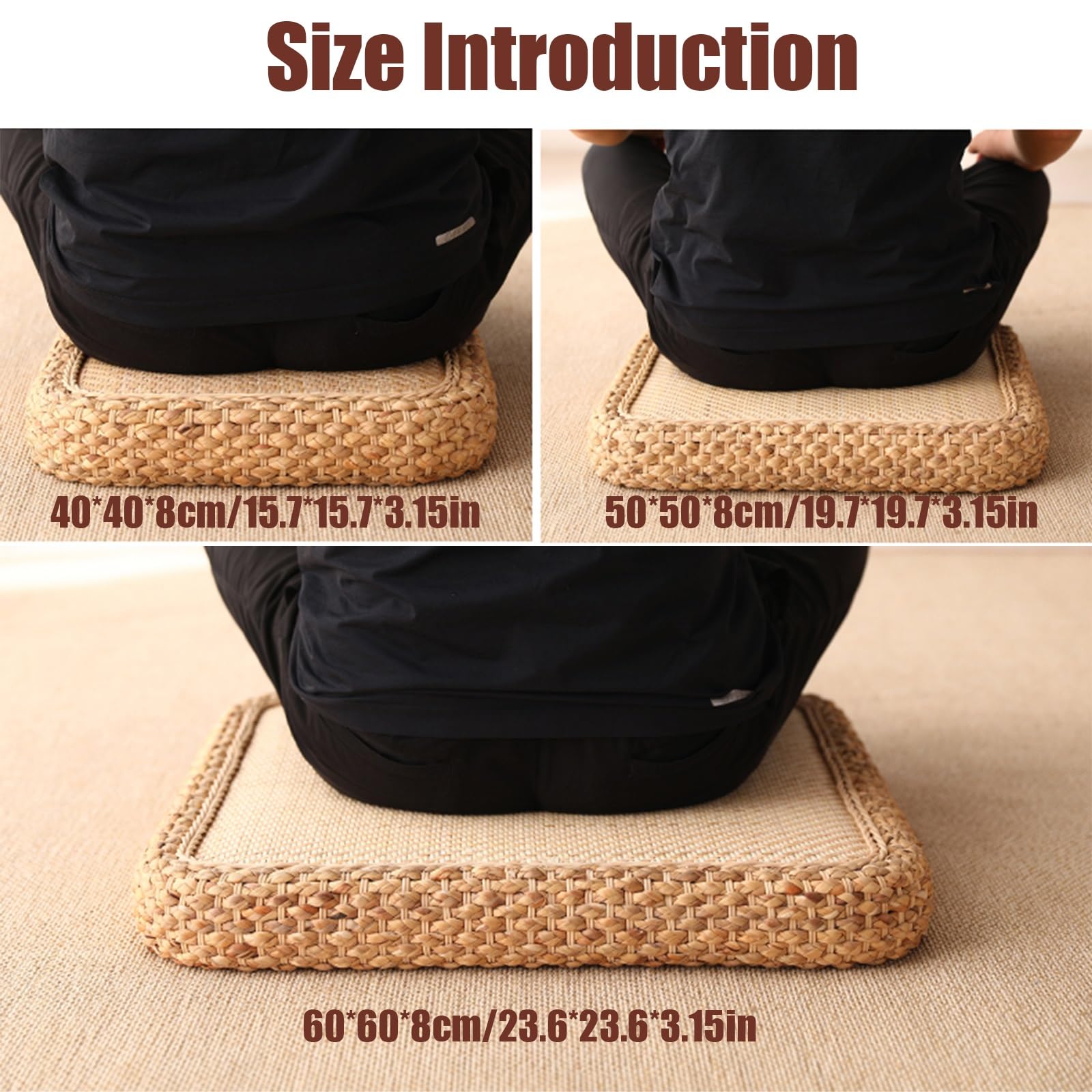 Cuscino Per Pavimento In Paglia Naturale 40x40x6 Cm - Per Yoga E Meditazione