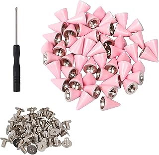 RDEXP DIY Decoration Leathercraft Shoes Cone Spikes Screwback Rivet Studs Pack of 50 (Pink)