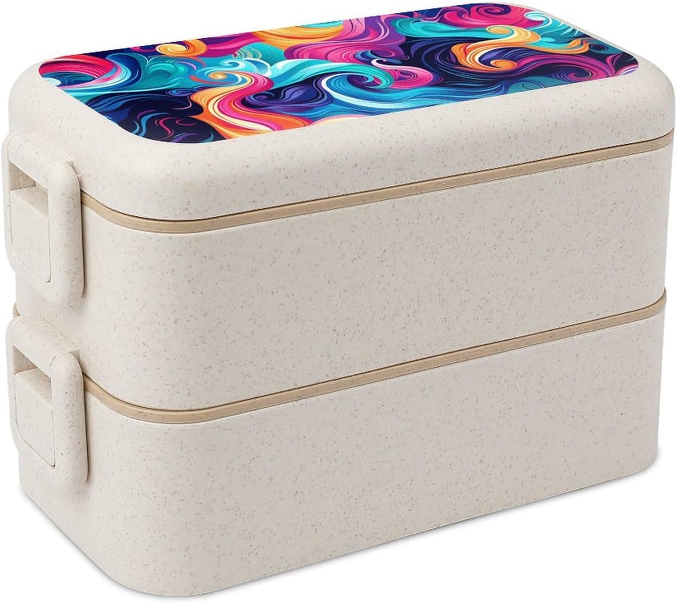 Lunch Box Bento Premium With Colored Waves Printed Bento Box Bento with Spoon And Fork with Compartment Containers Suitable for Men And Women, style