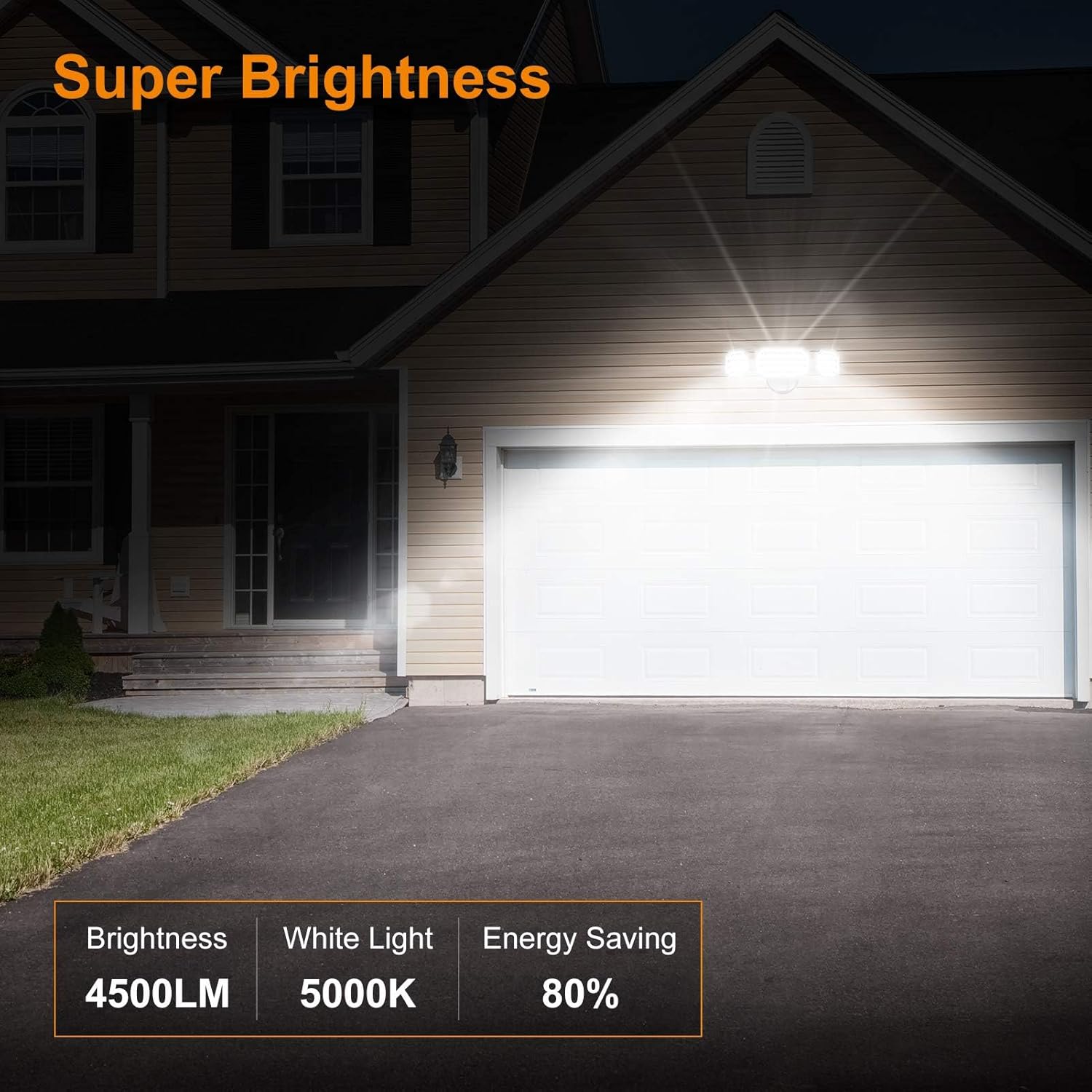 LEPOWER 4500LM Outdoor Flood Lights, 45W LED Flood Light, Exterior Flood Lights Switch Controlled, 5000K, 3 Adjustable Heads IP65 Waterproof Outdoor Lights for House, Garage, Yard White