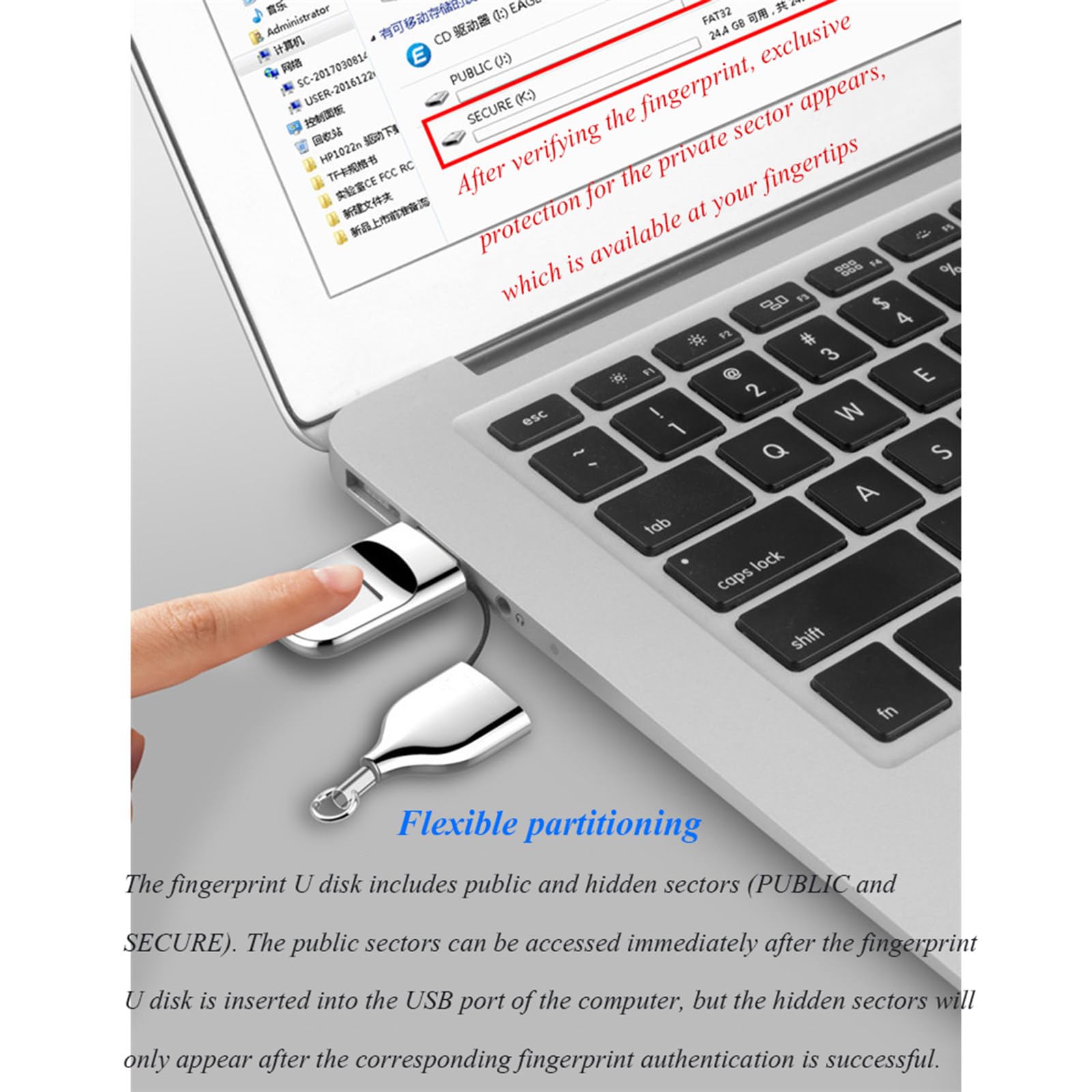 Chiavetta USB da 64 GB con crittografia delle impronte digitali con blocco USB 2.0 per Windows Linux Mac Laptop PC Memoria flash Disk Memory Stick