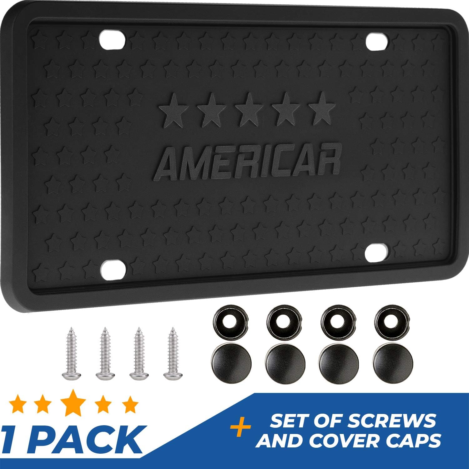 RattleProof Black Silicone License Plate Frame Mobodawe 1 Pack Car