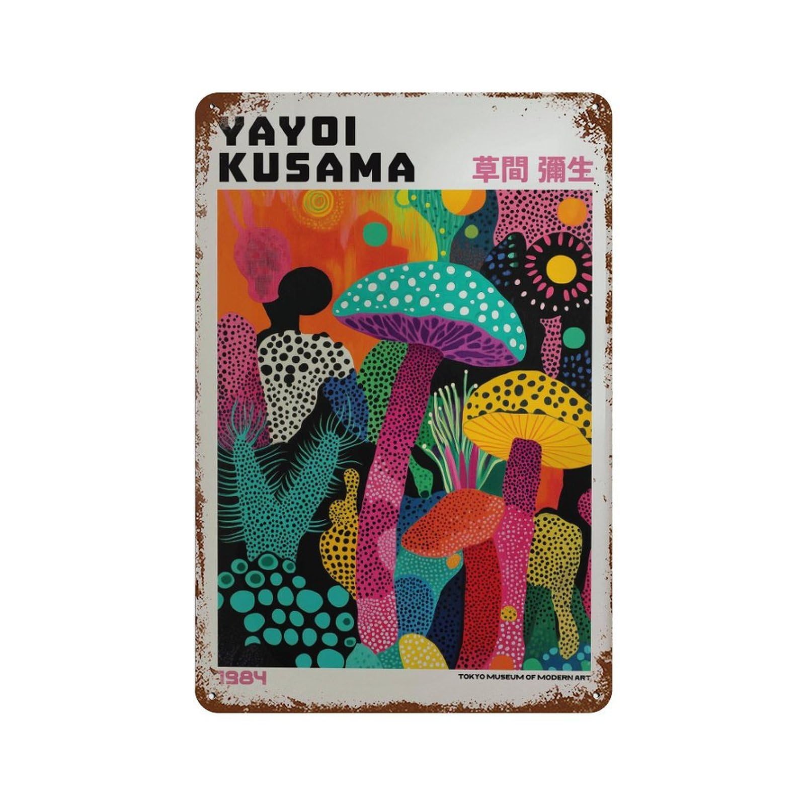xiaoxiaoshen Yayoi Kusama Modern Exhibition Japandi Maximalist Livingroom Wall Decor Art Metal Tin Poster Modern Home Decor Art Home Bar Shop Decorations Vintage Sign 30x20cm