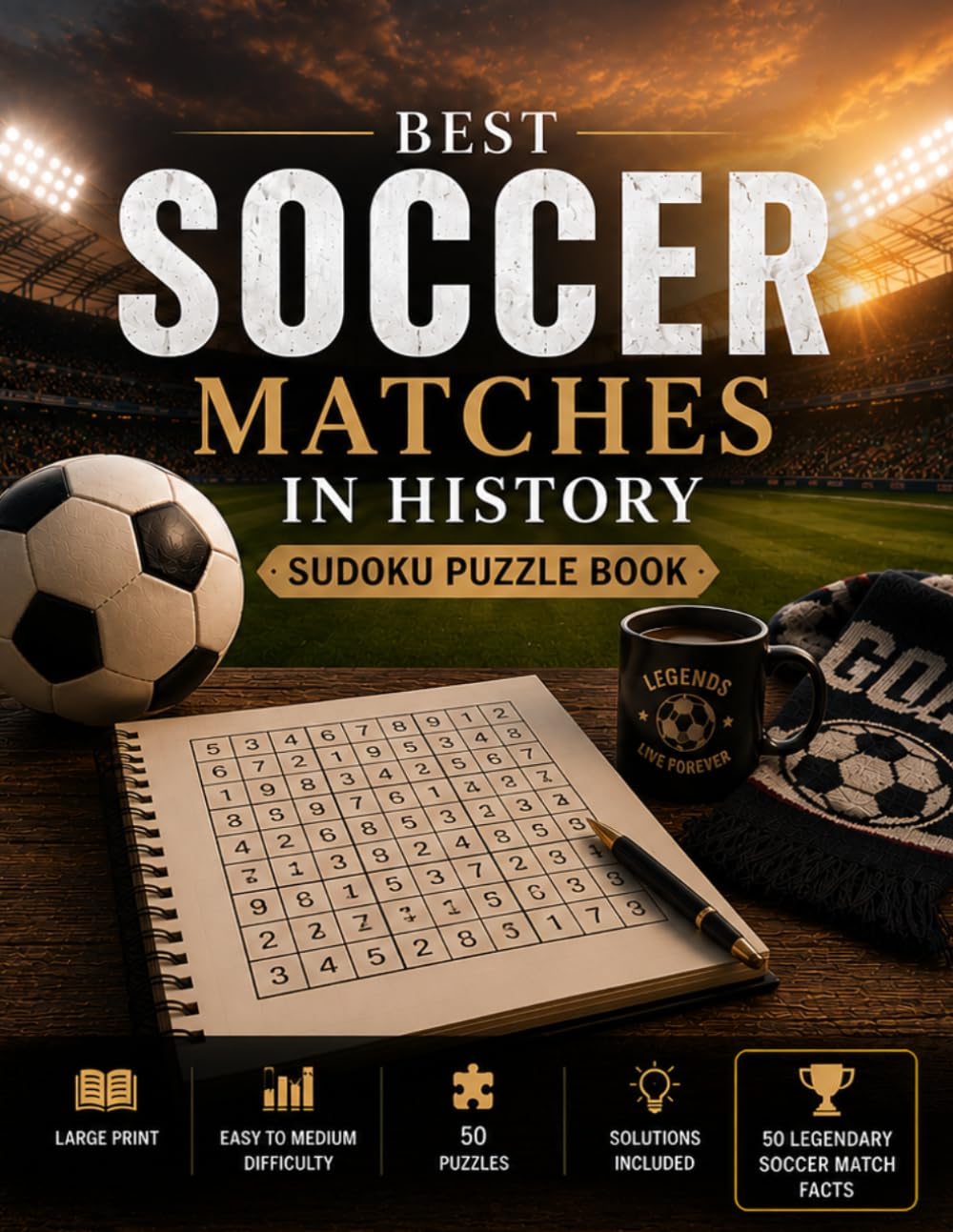 Best Matches in Soccer Sudoku: 50 Large Print Sudoku Puzzles Plus 50 Fascinating Facts About Legendary Soccer Matches and Historic Rivalries (World Soccer Sudoku Collection)