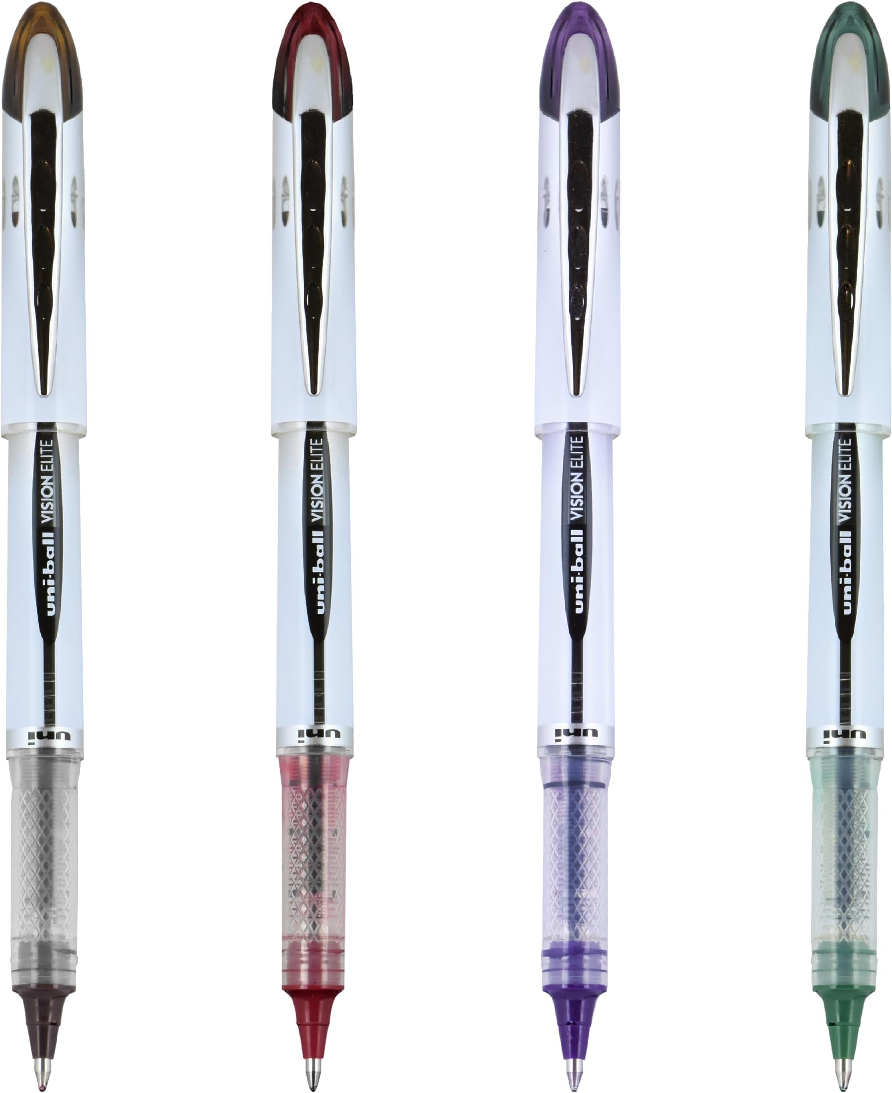 uni-ball® Vision™ Elite™ Liquid Ink Rollerball Pens, Bold Point, 0.8 mm, White Barrels, Assorted Ink Colors, Pack Of 4