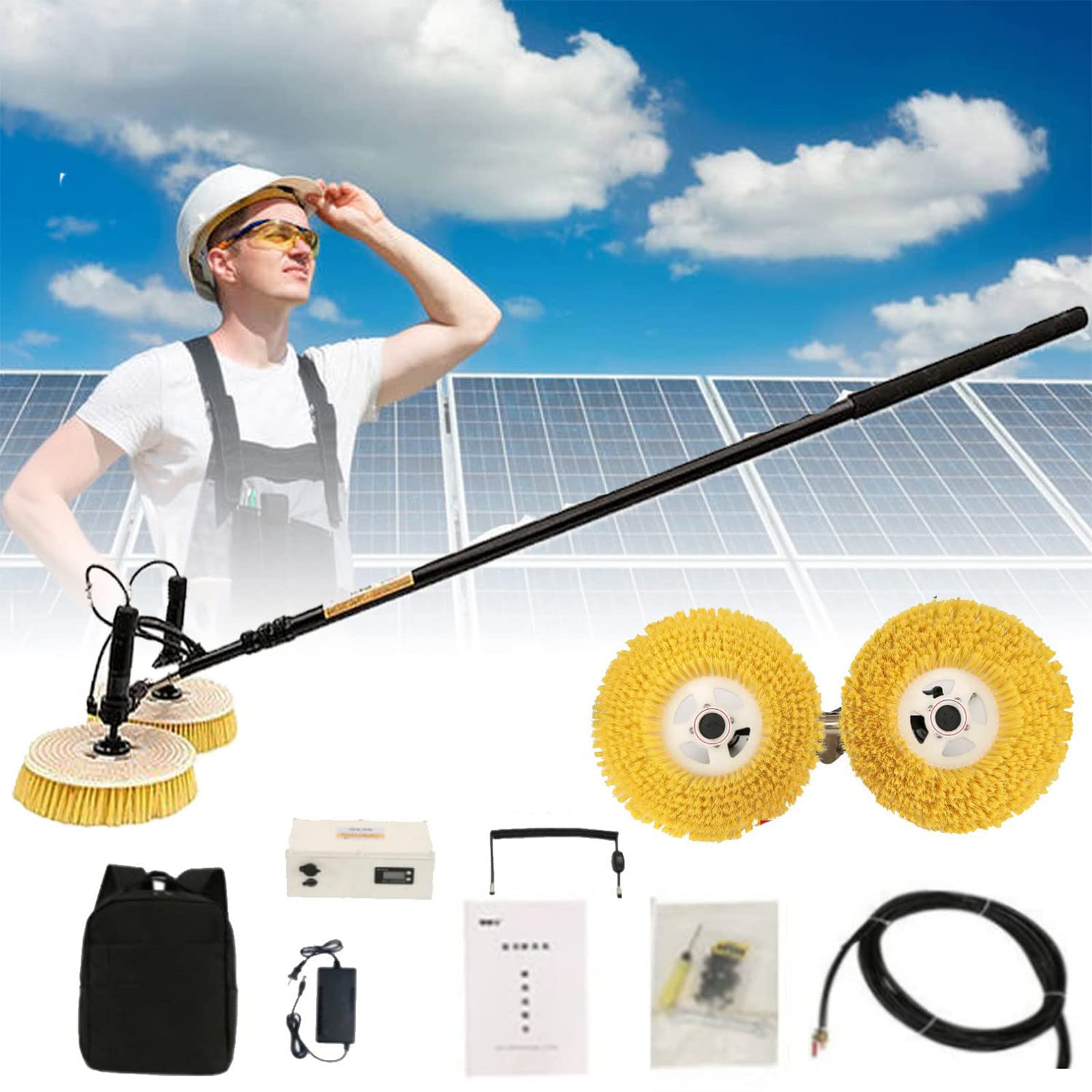 YNBSHGAA Solar Panel Cleaning Brush, Rotating Telescopic Rod for Safe High Reach Cleaning