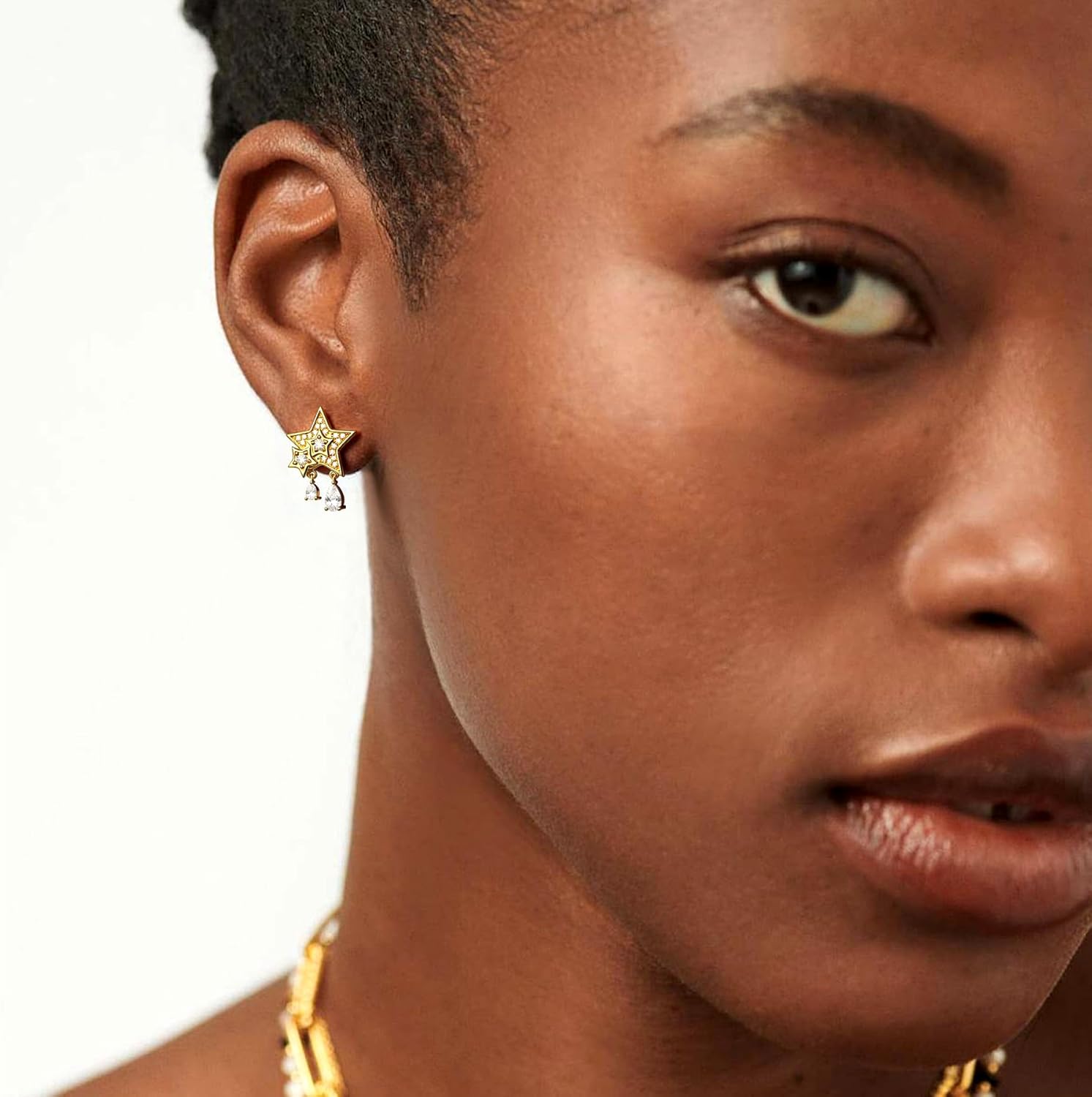 Gold Star Earrings for Women, Sterling Silver Dangle Star Stud Earrings, Hypoallergenic Jewelry Christmas Gift for Women on Birthday Anniversary Christmas for Wife Girlfriend Her - Image 2