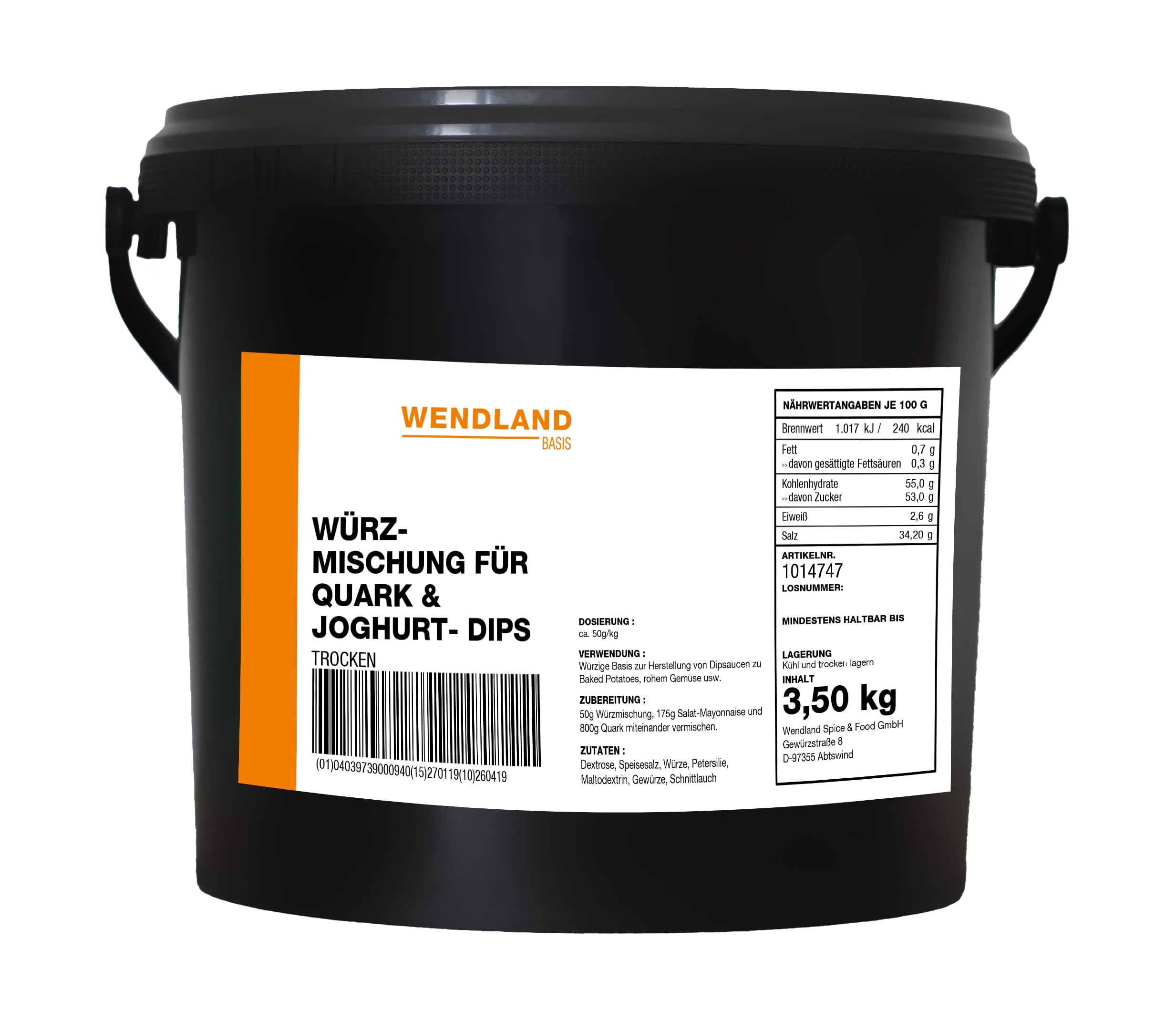 Wendland Würzmischung für Quark- und Joghurtdips, 3,5 kg zum Abschmecken & Verfeinern