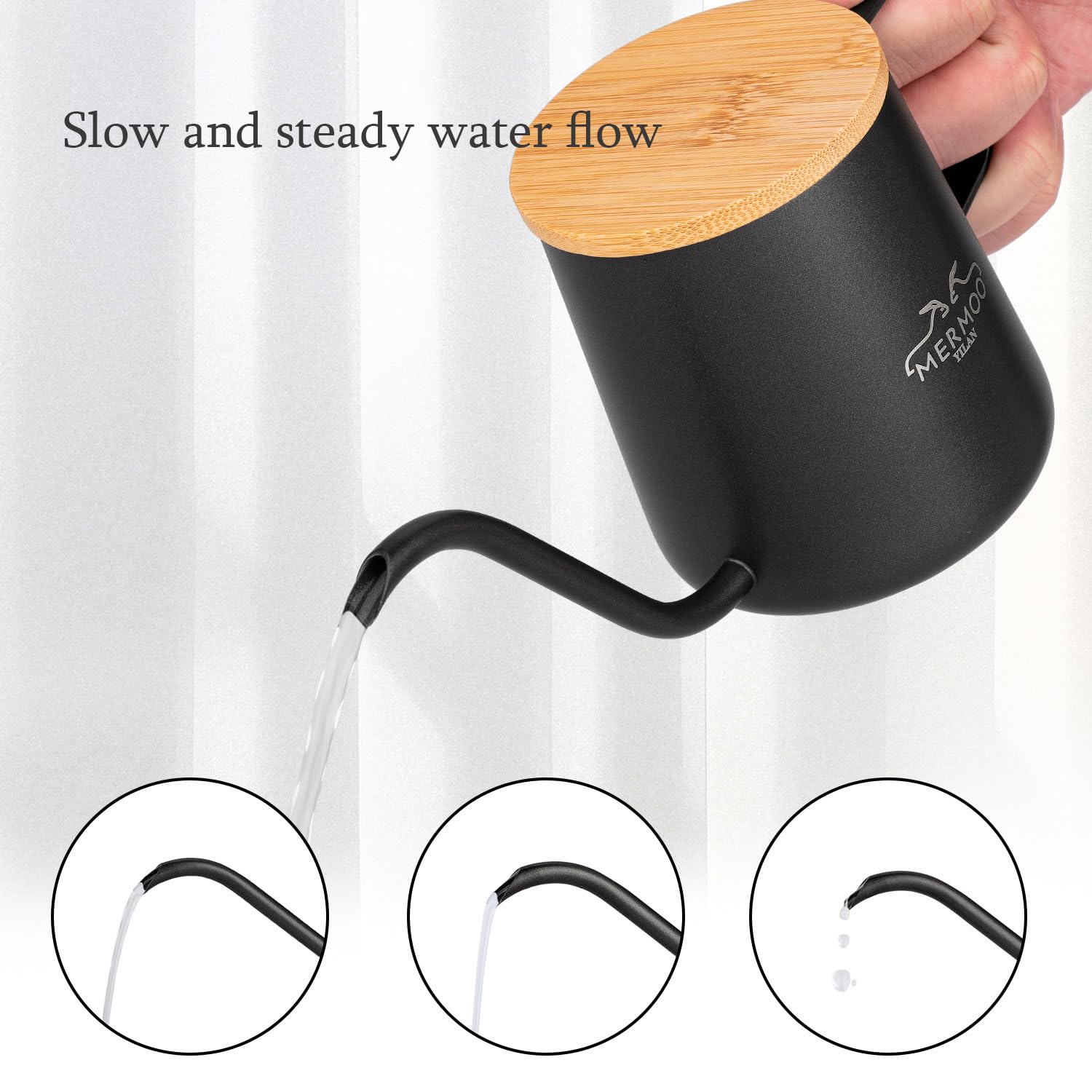 MERMOO YILAN Czajnik z łabędzią szyją 350ml czajnik do kawy dzbanek do kawy mały ze stali nierdzewnej z łabędzią szyją zaparzacz do kawy Pour Over Kettle Coffee Pot (srebrny)