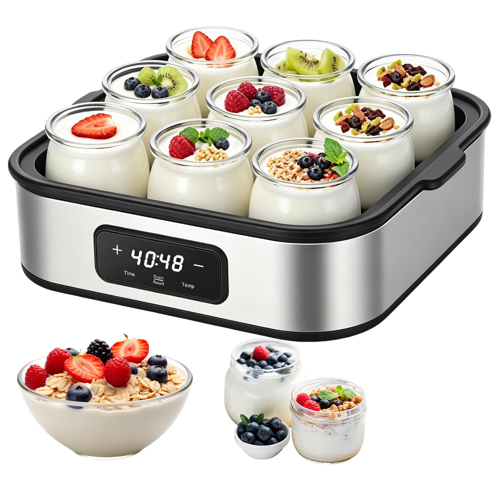 Yaourtière avec écran tactile, 9 pots en verre de 180 ml