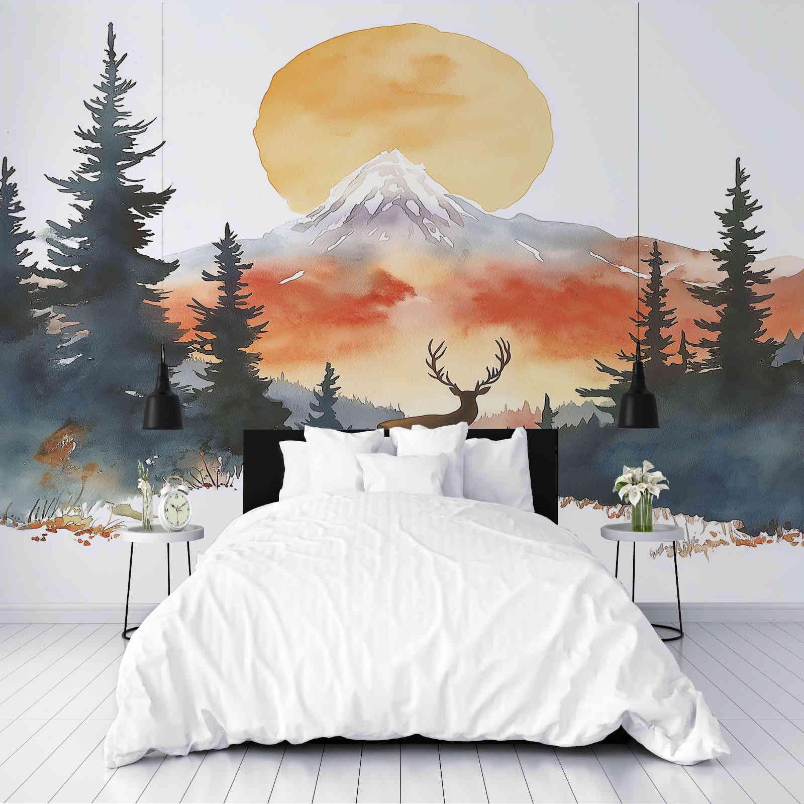 Papier Peint Forêt De Vallée 350 x 256 cm Grand Format Orange Pour Mur TV