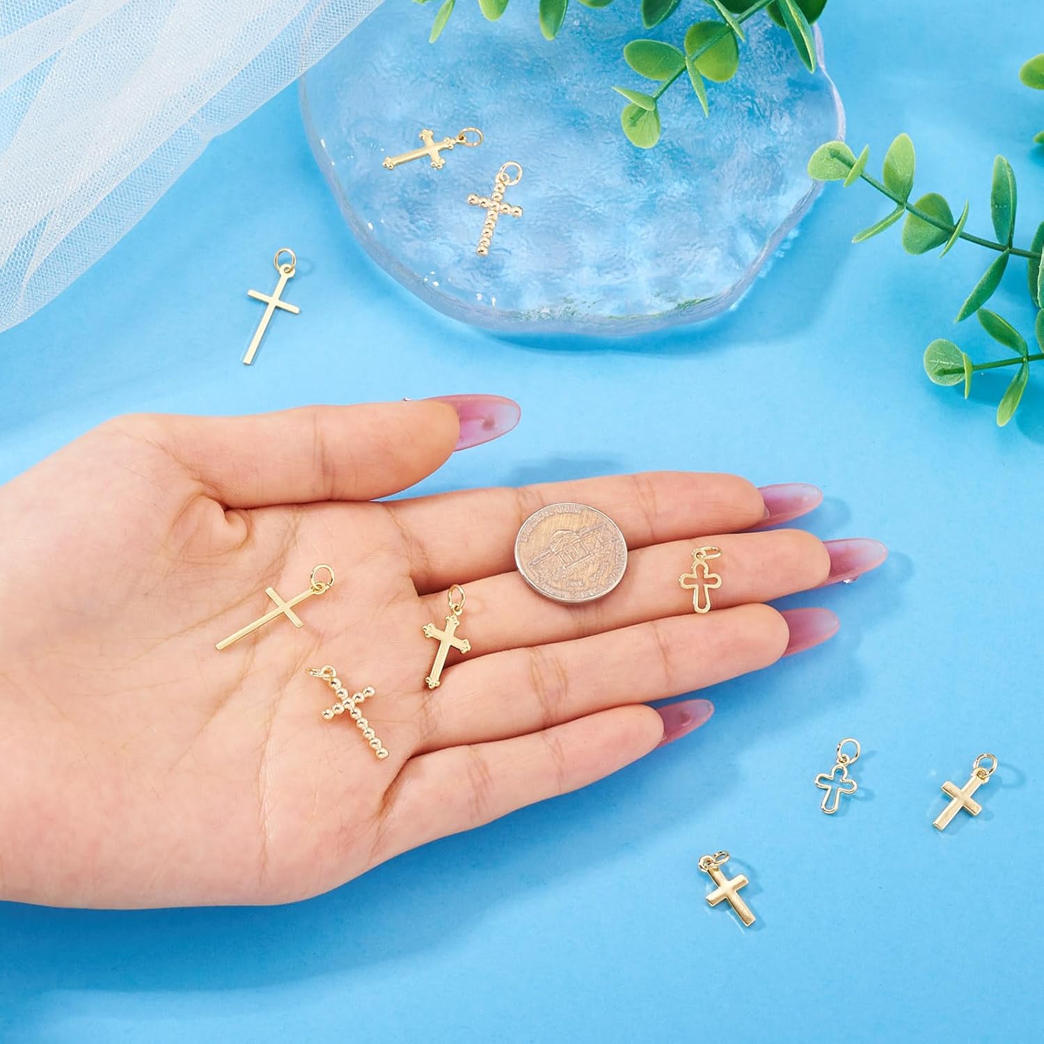 Craftdady 10pcs Golden Cross Pendants Brass Metal Necklace Religion Cross Pendants Small Bracelet Earring Dangle Charms 12-23 mm for DIY Craft Keychain Jewelry Making - Image 6