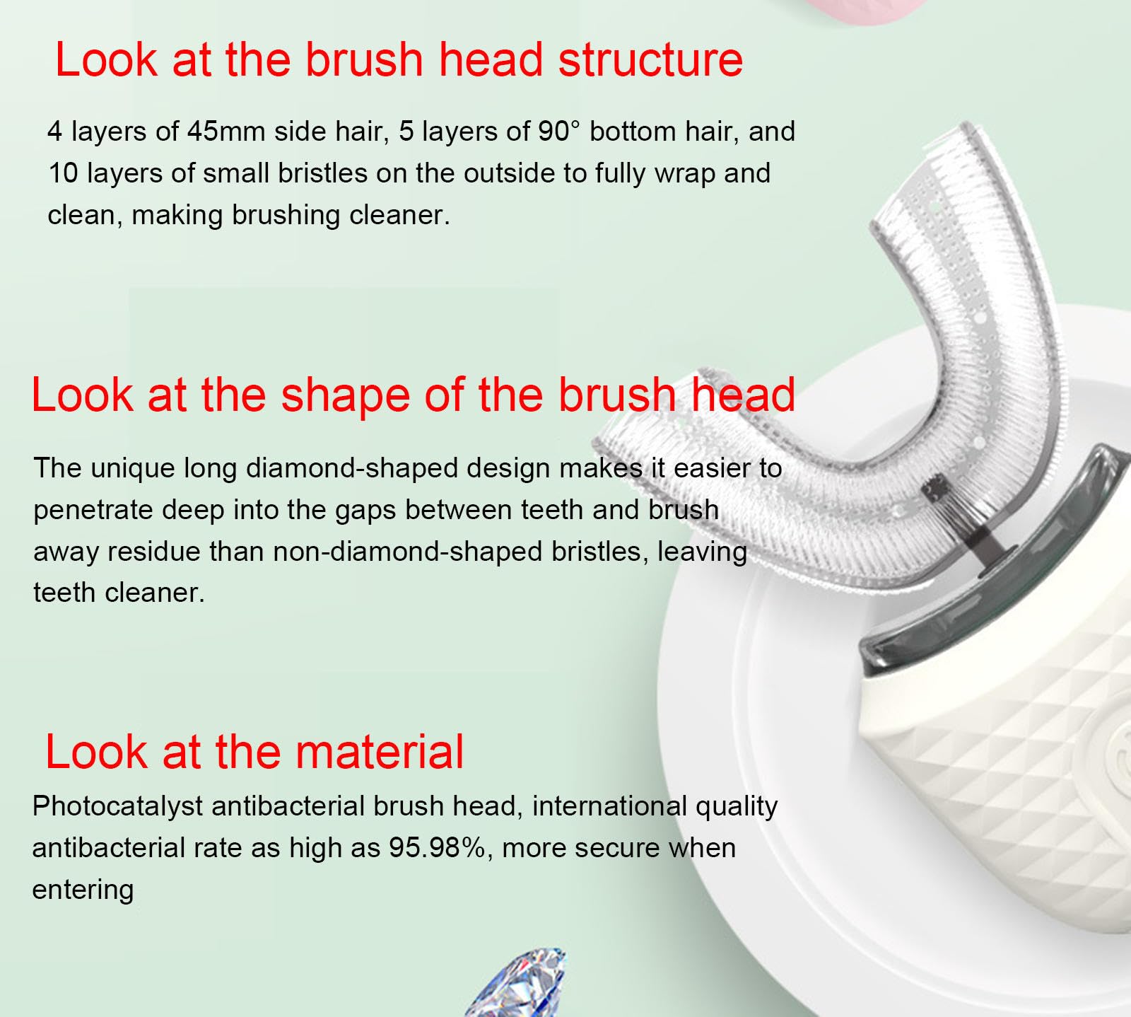 Cepillo de Dientes Ultrasónico, Cepillo de Dientes Automático de 360° en Forma de U, Cepillo de Dientes Impermeable IPX7, Cepillo Eléctrico Para Blanquear Los Dientes,C